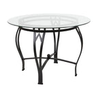 Table à manger ronde Syracuse 42 en verre avec piètement métallique incurvé