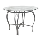 Table à manger ronde Syracuse 42 en verre avec piètement métallique incurvé