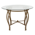 Table à manger ronde Syracuse 42 en verre avec piètement métallique incurvé