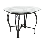 Table à manger ronde Syracuse 42 en verre avec piètement métallique incurvé