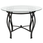 Table à manger ronde Syracuse 42 en verre avec piètement métallique incurvé