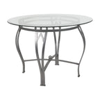 Table à manger ronde Syracuse 42 en verre avec piètement métallique incurvé