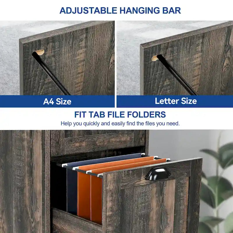 Meuble de classement vertical rustique en bois à 4 tiroirs avec armoire de rangement verrouillable