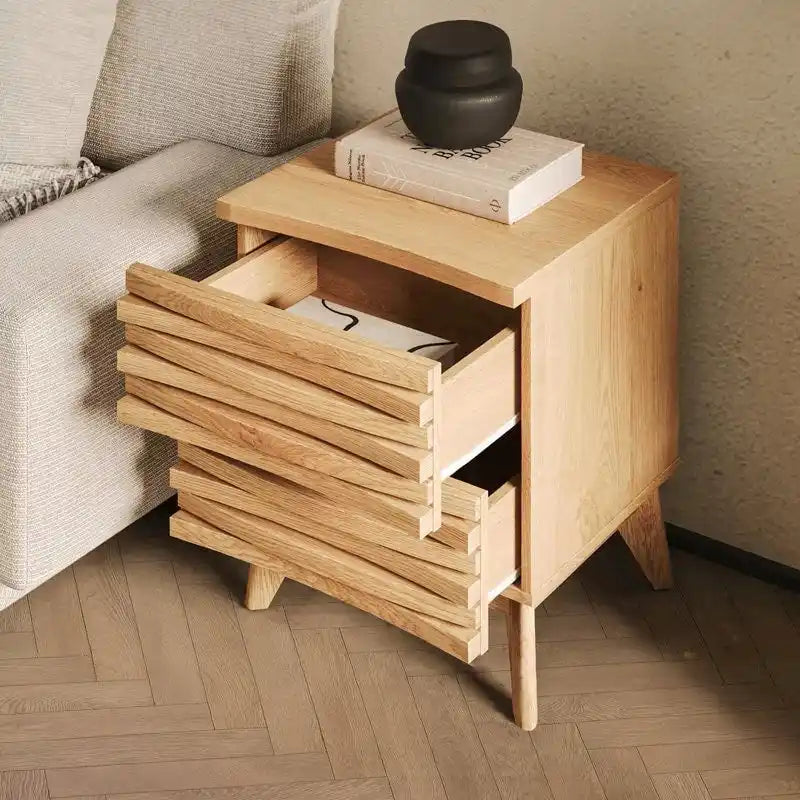 Table de chevet Zappa 2 tiroirs effet chêne Meuble de chambre