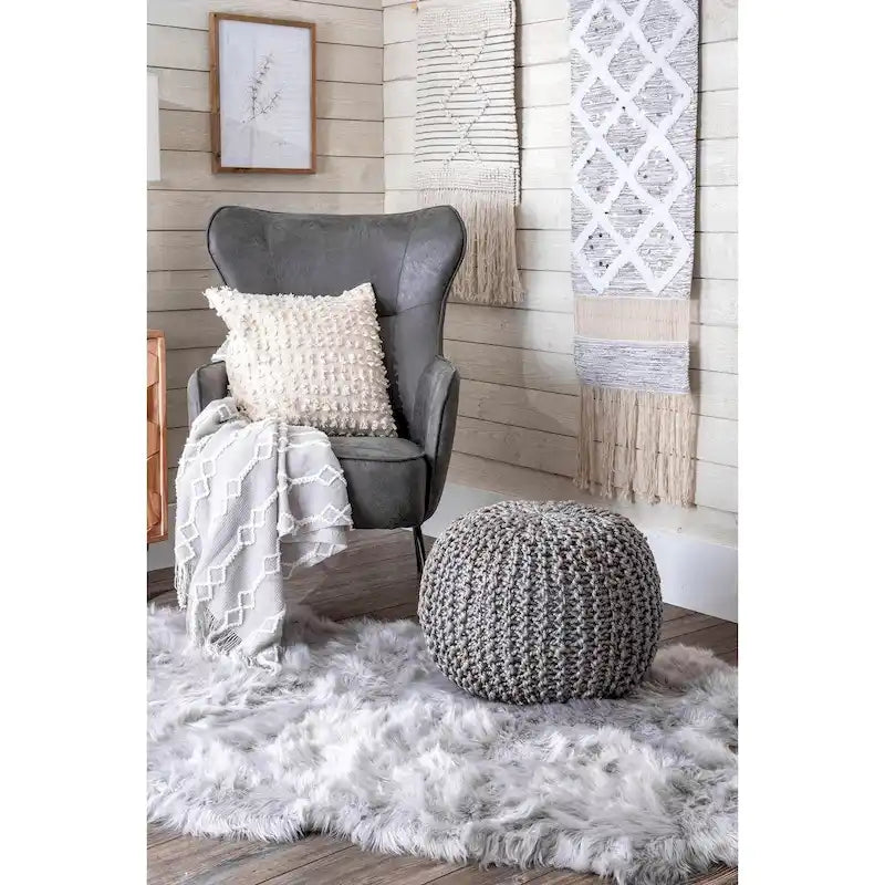 Pouf ottoman tricoté en jute massif classique York