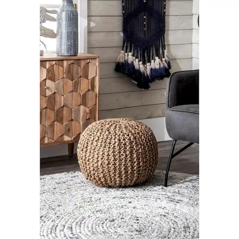 Pouf ottoman tricoté en jute massif classique York