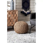 Pouf ottoman tricoté en jute massif classique York