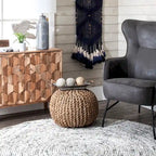 Pouf ottoman tricoté en jute massif classique York