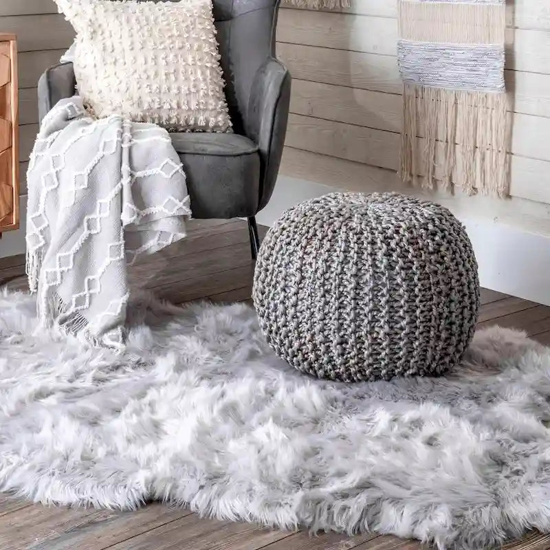 Pouf ottoman tricoté en jute massif classique York