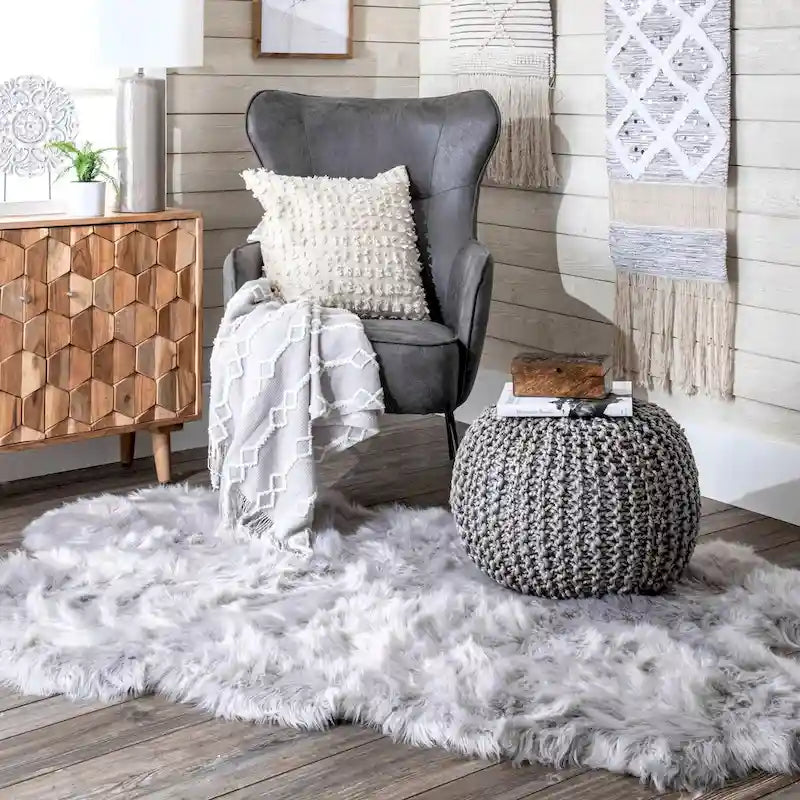Pouf ottoman tricoté en jute massif classique York
