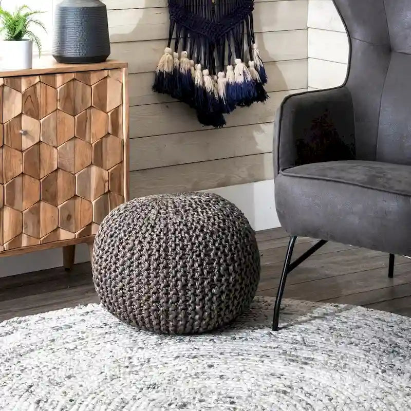 Pouf ottoman tricoté en jute massif classique York