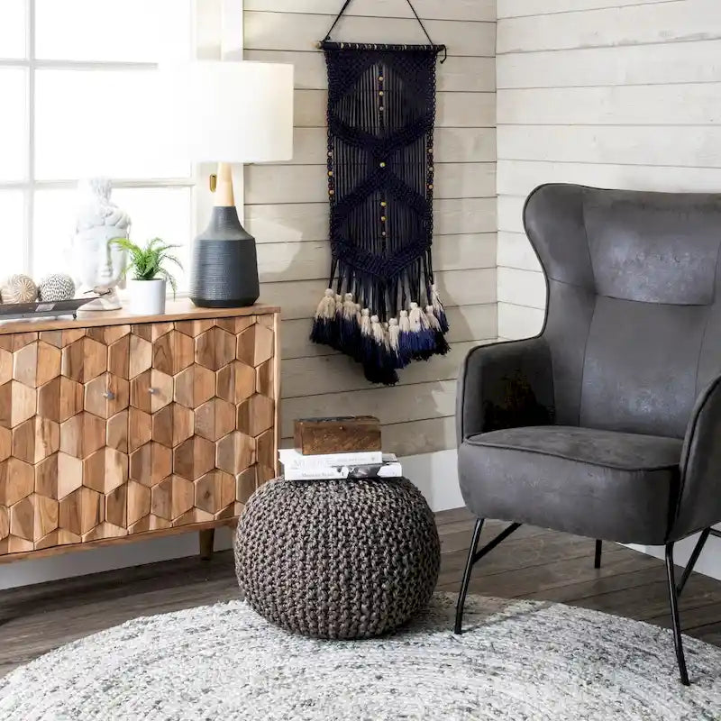 Pouf ottoman tricoté en jute massif classique York