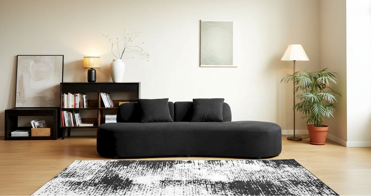 90.2 inch Half Moon Curved Velvet Living Room Sofa