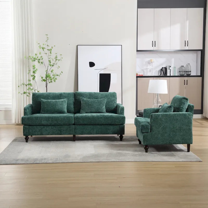 Causeuse à cadre en bois et rembourrage en chenille avec fauteuil pour salon