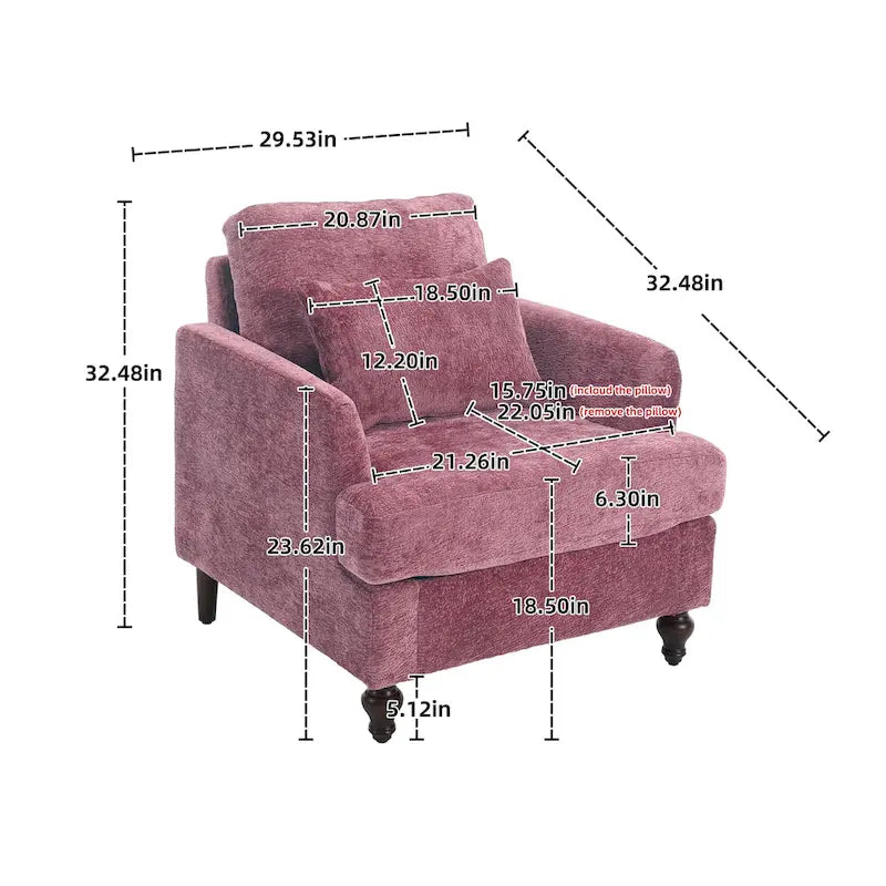 Causeuse à cadre en bois et rembourrage en chenille avec fauteuil pour salon
