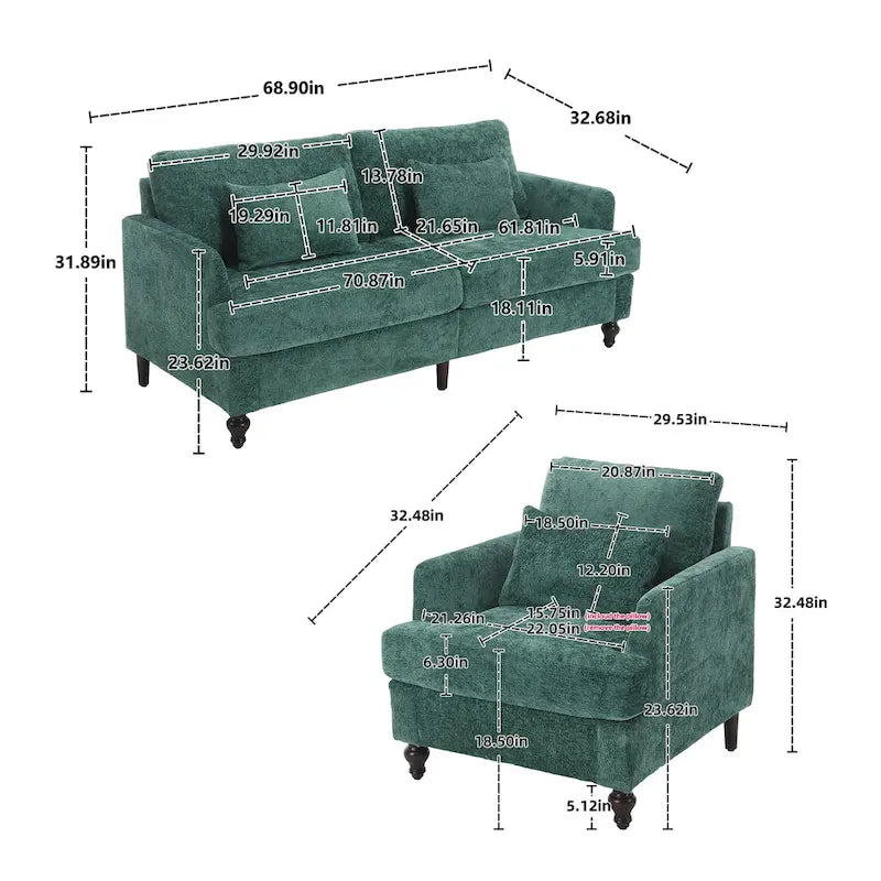 Causeuse à cadre en bois et rembourrage en chenille avec fauteuil pour salon
