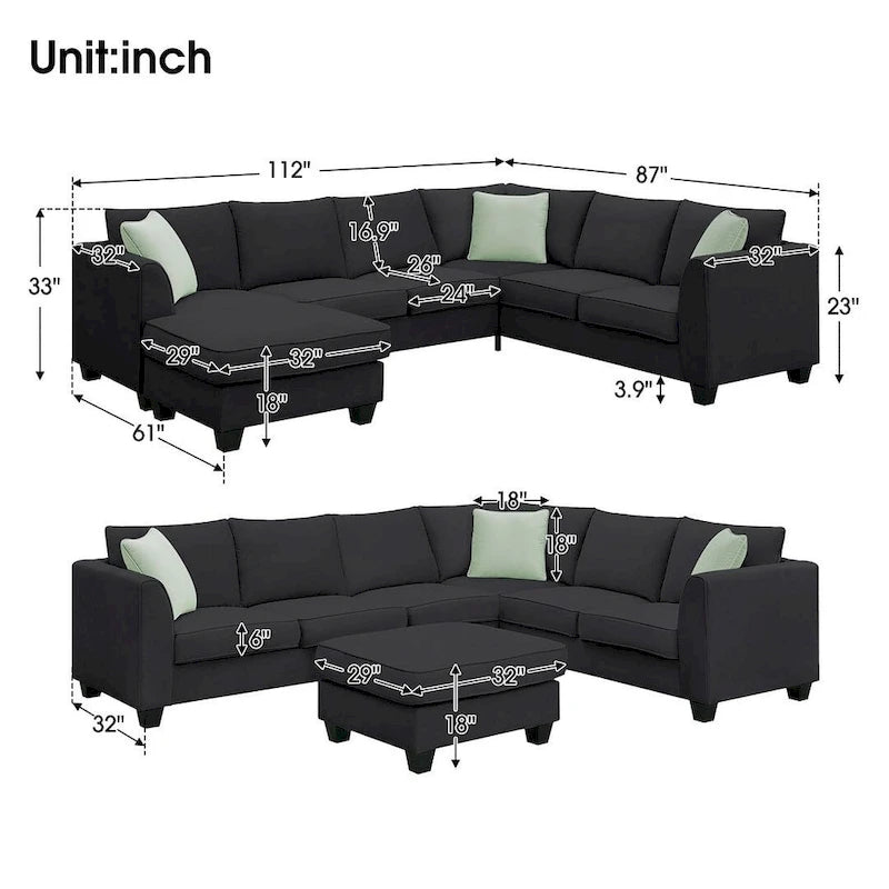 Canapé d'angle modulable réversible avec ottoman