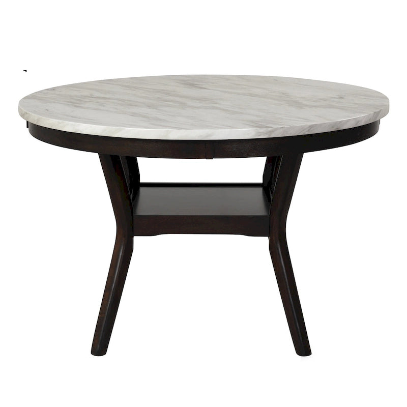 Table à manger ronde Kate de 47 pouces avec plateau en faux marbre, blanc et marron