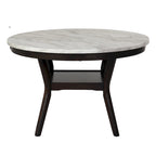 Table à manger ronde Kate de 47 pouces avec plateau en faux marbre, blanc et marron