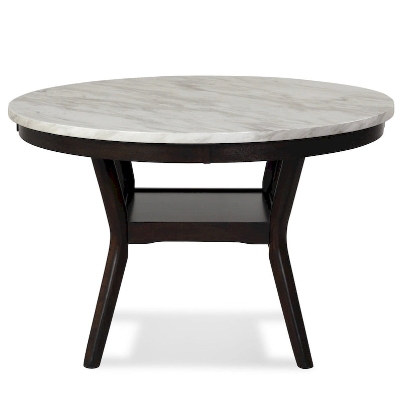 Table à manger ronde Kate de 47 pouces avec plateau en faux marbre, blanc et marron