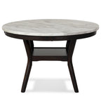 Table à manger ronde Kate de 47 pouces avec plateau en faux marbre, blanc et marron