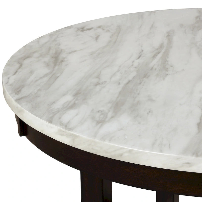 Table à manger ronde Kate de 47 pouces avec plateau en faux marbre, blanc et marron