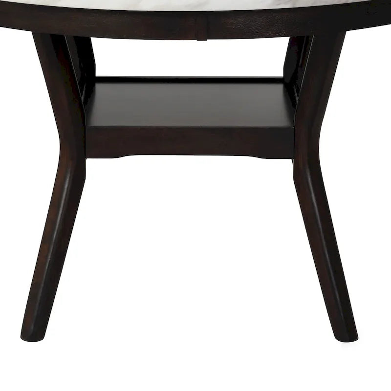 Table à manger ronde Kate de 47 pouces avec plateau en faux marbre, blanc et marron