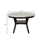 Table à manger ronde Kate de 47 pouces avec plateau en faux marbre, blanc et marron