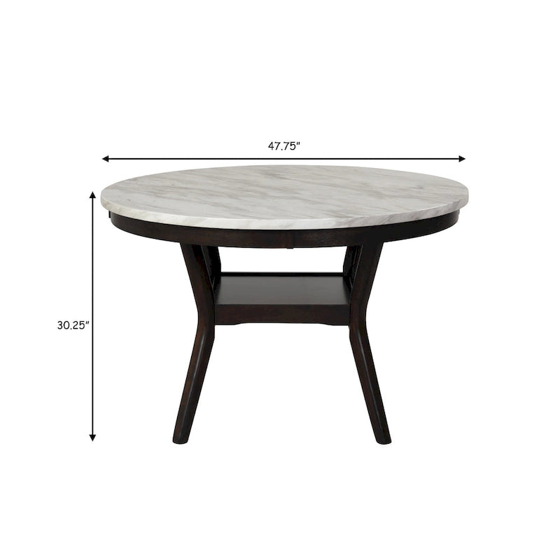 Table à manger ronde Kate de 47 pouces avec plateau en faux marbre, blanc et marron