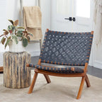 Chaise pliante tressée en cuir avec cadre en bois marron - Noir ou marron