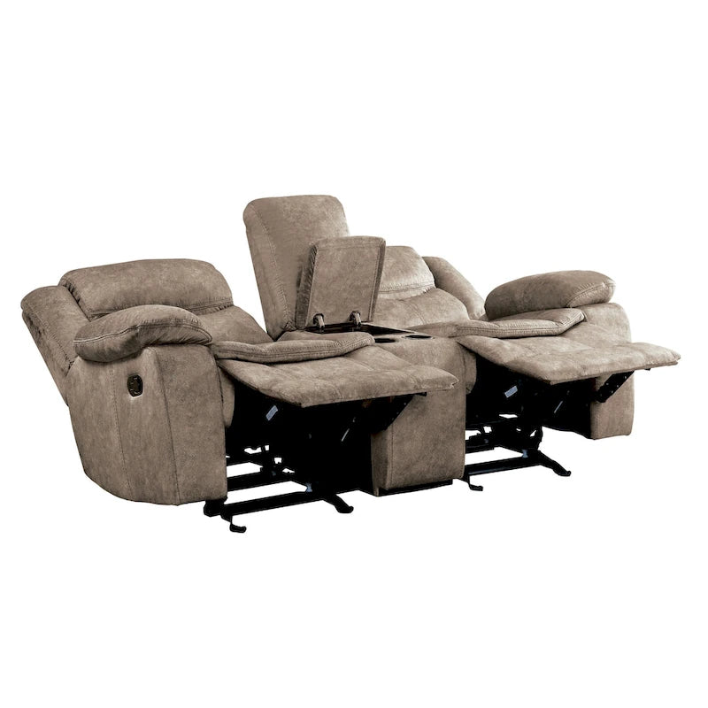 Canapé deux places inclinable manuel Joe de 79 po avec console et revêtement en microfibre marron