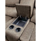 Canapé deux places inclinable manuel Joe de 79 po avec console et revêtement en microfibre marron