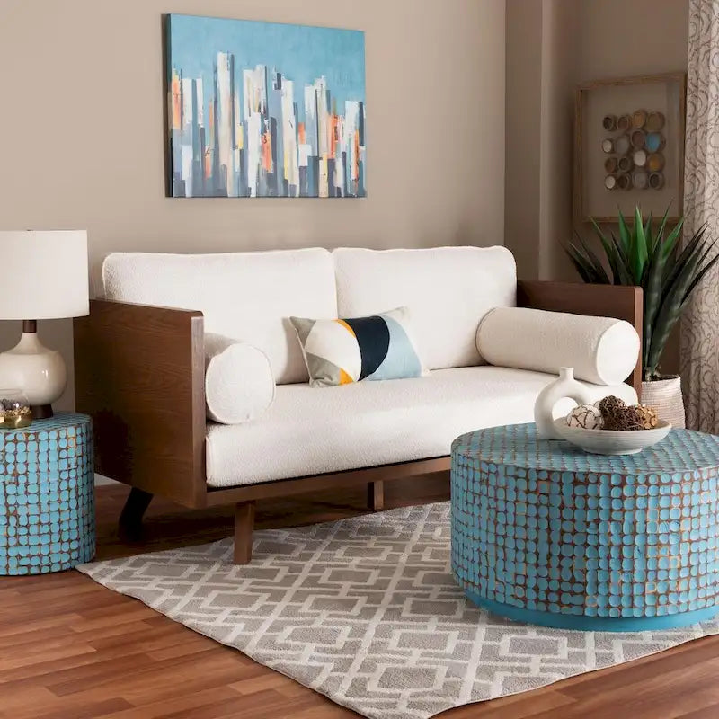 Canapé Uriel en tissu bouclé, de style moderne du milieu du siècle
