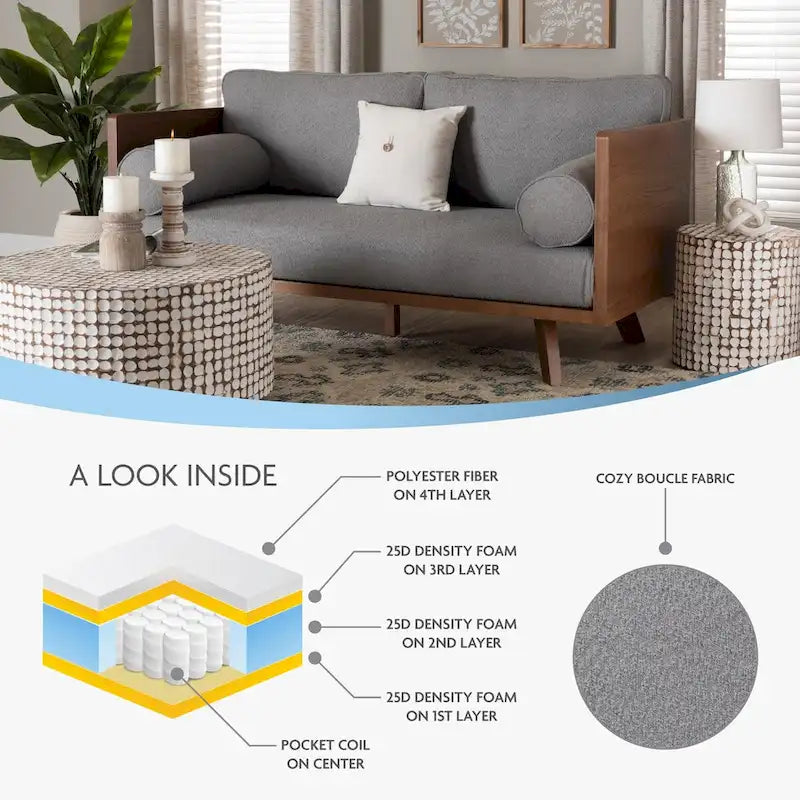 Canapé Uriel en tissu bouclé, de style moderne du milieu du siècle