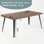 Table à manger rectangulaire de 160 cm pour 4 à 6 personnes avec plateau en bois et pieds en métal