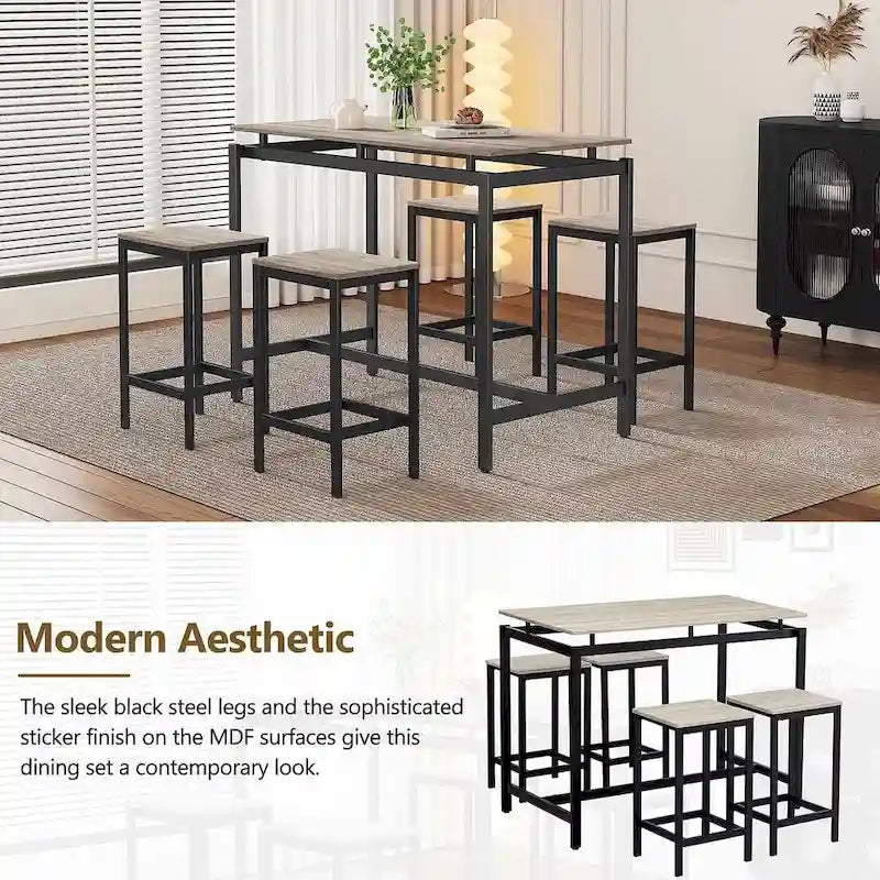 Table de bar compacte 5 pièces moderne avec table et tabourets