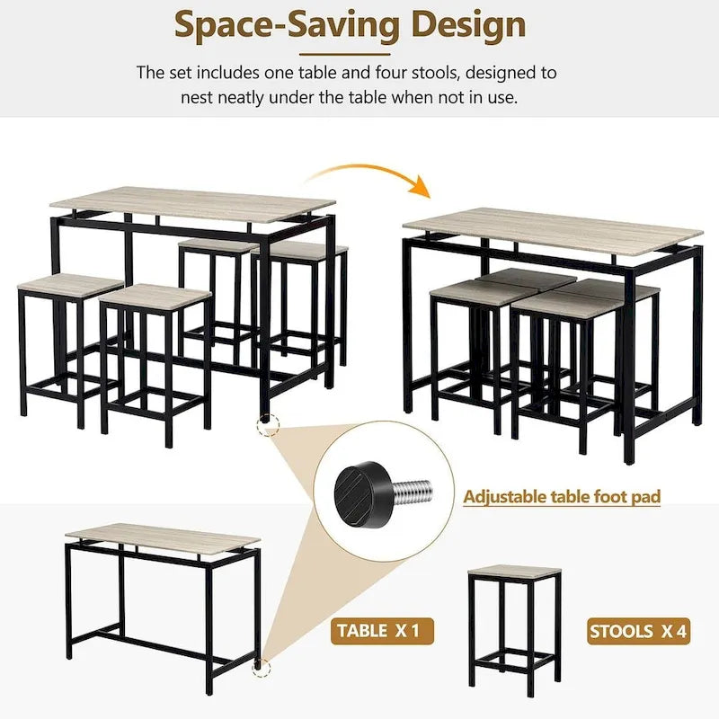 Table de bar compacte 5 pièces moderne avec table et tabourets