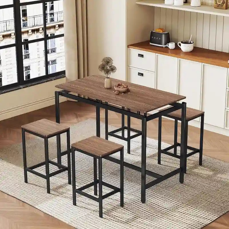 Table de bar compacte 5 pièces moderne avec table et tabourets