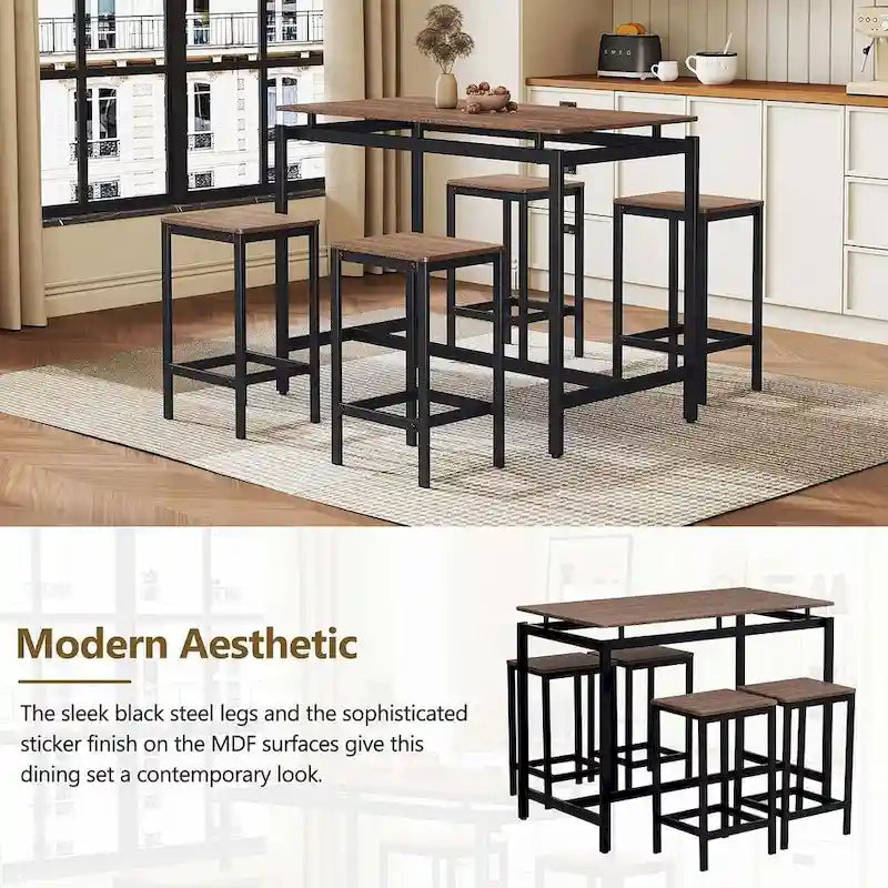 Table de bar compacte 5 pièces moderne avec table et tabourets