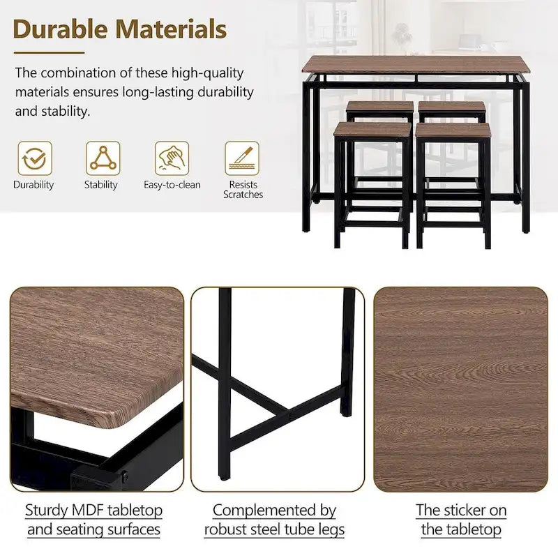 Table de bar compacte 5 pièces moderne avec table et tabourets