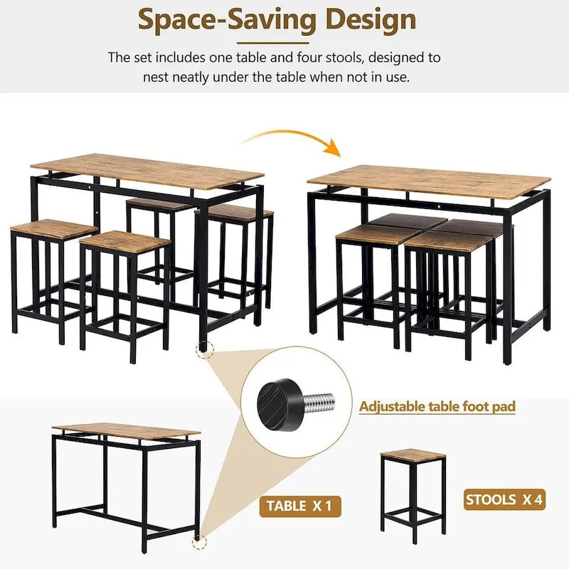 Table de bar compacte 5 pièces moderne avec table et tabourets